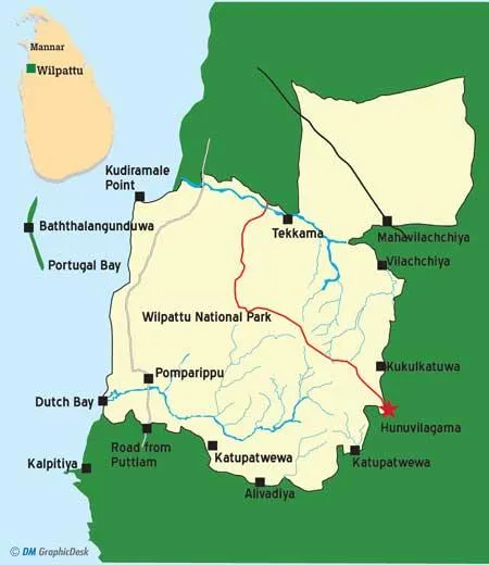 map of wilpattu